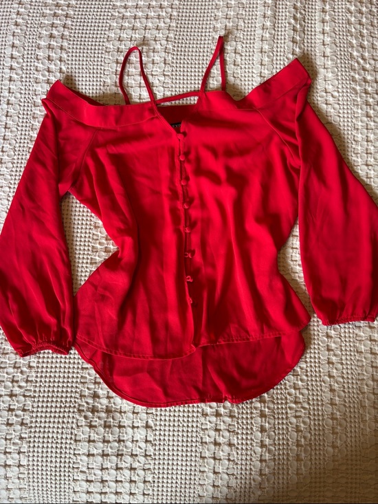 Express Tops - Red off shoulder long sleeve top